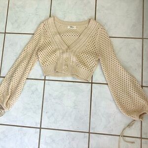 Cream Knit Cropped Cardigan